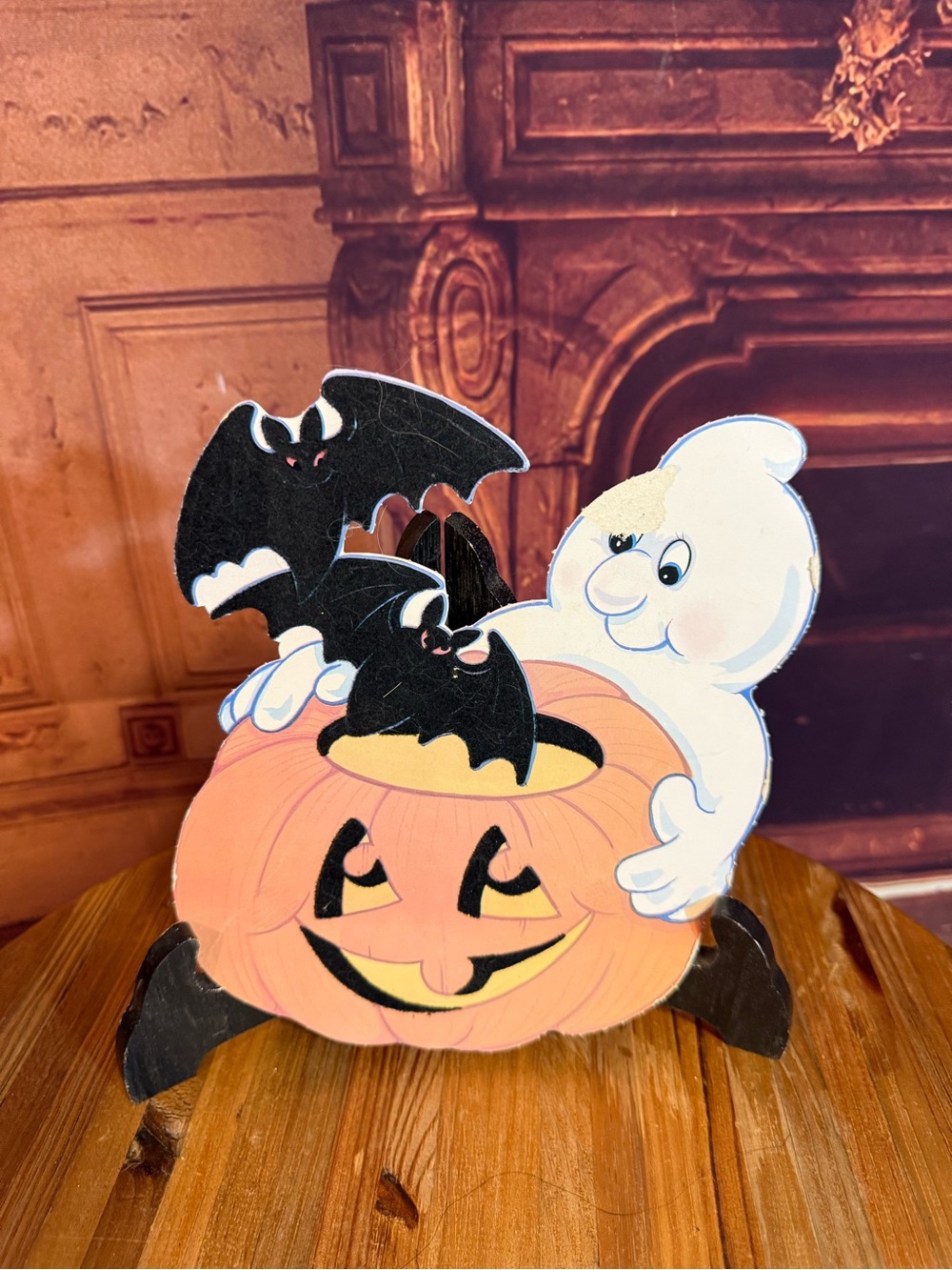 Vintage Halloween Felted Paper Ghost Bats Pumpkin Classic 2 sided Die Cut - Picture 4 of 11